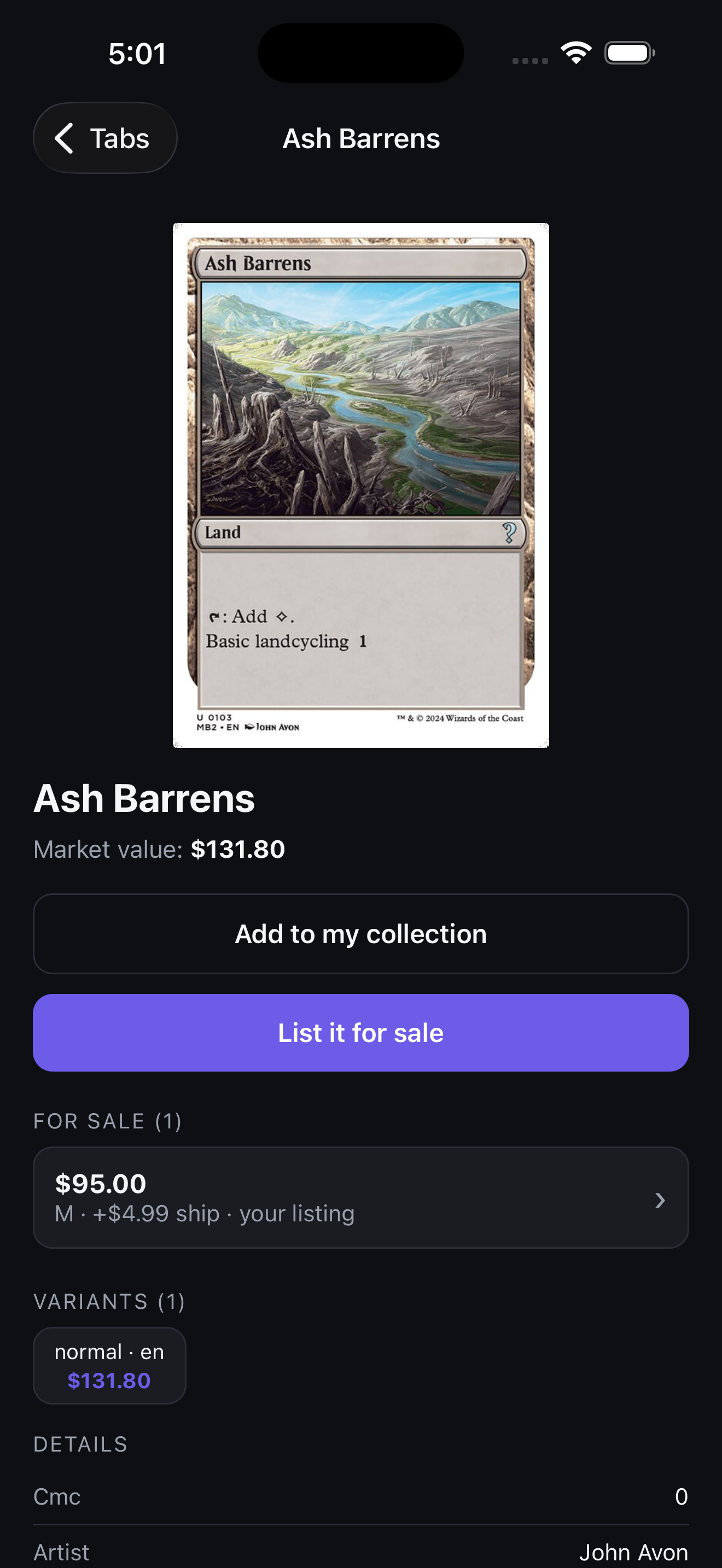Market value on every card